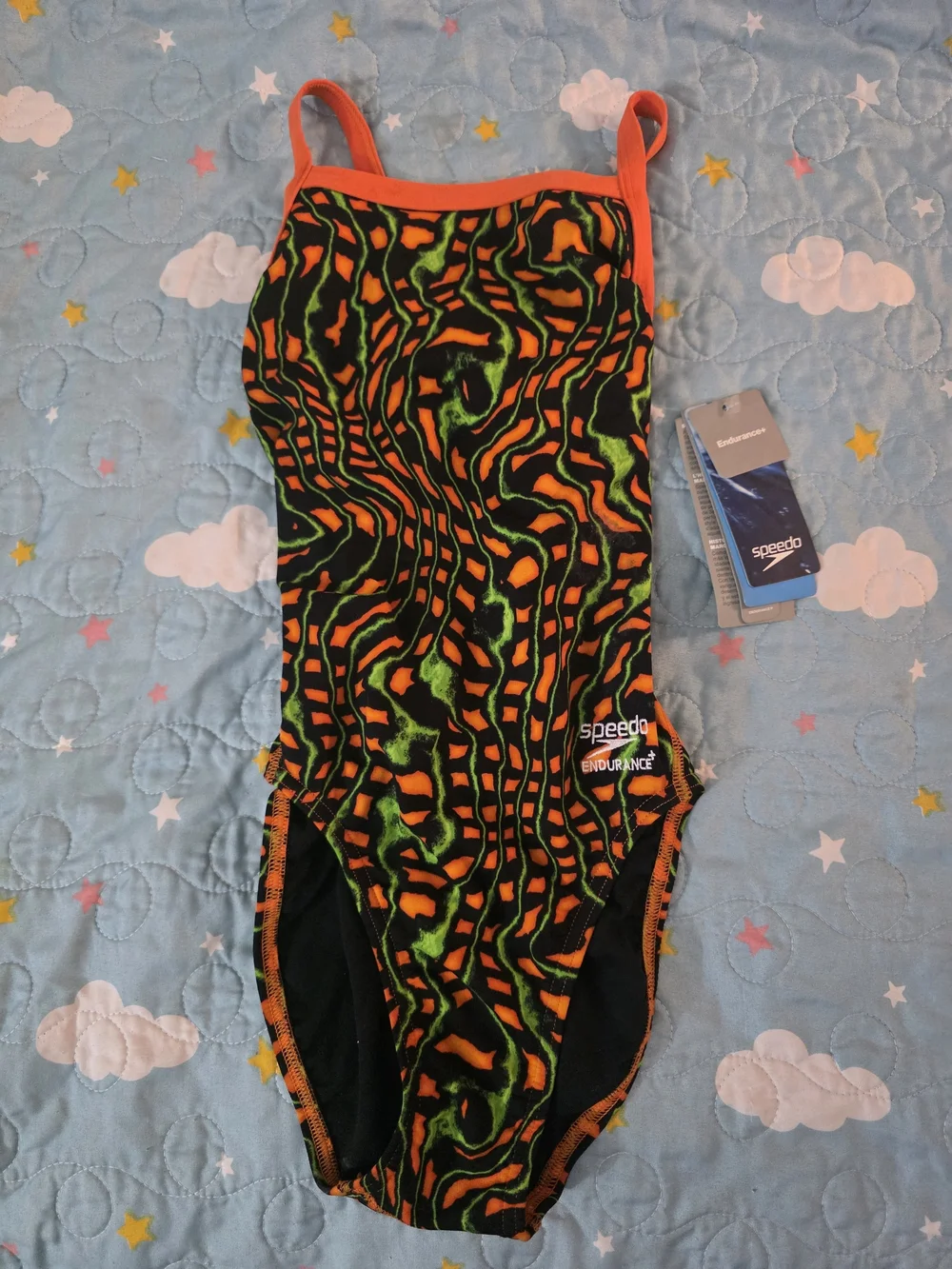 Kids SPEEDO Neon Orange & Green One-Piece Swimsuit
